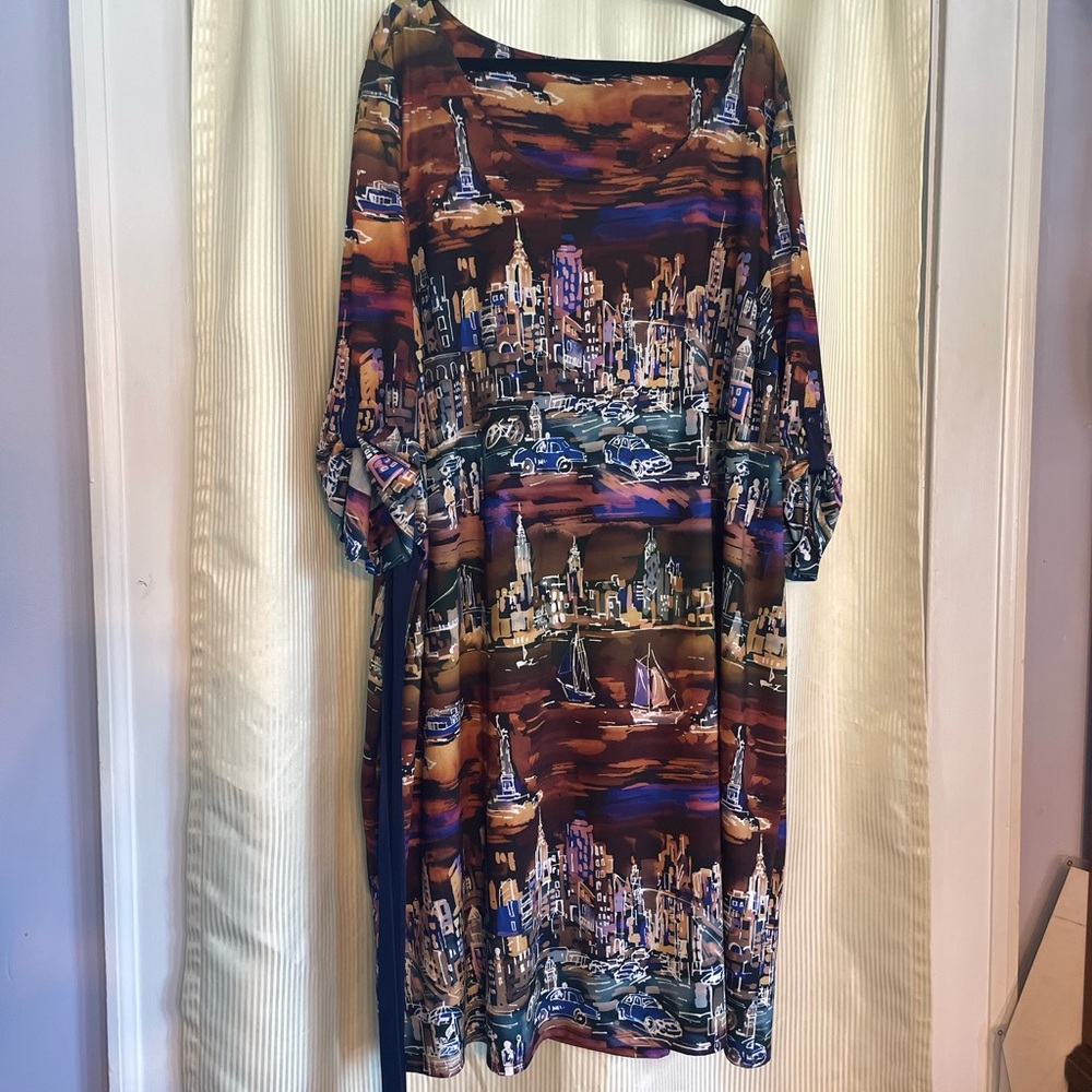 Plus Size Blue and Purple Casual Bateau Neck Dress